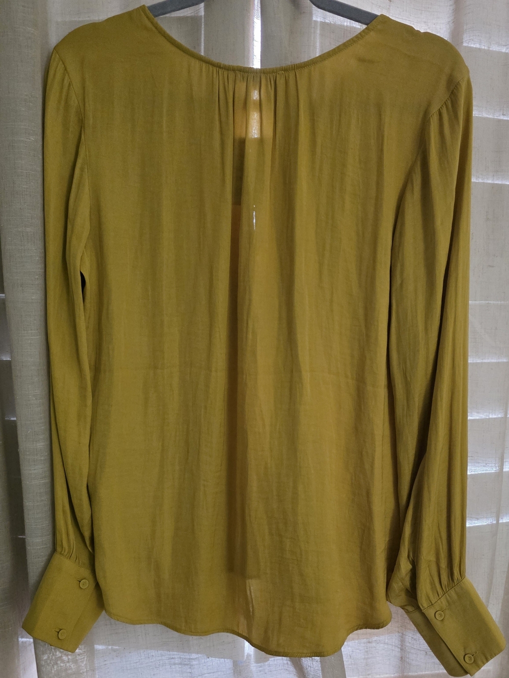 Long Sleeve Silk-Like Flowy Blouse - Mustard - Picture 5 of 8